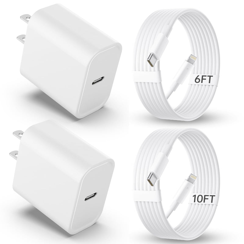 iPhone Charger Fast Charging【MFi Certified】 2Pack 20W PD USB C Wall Fast Charger Block with 6&10FT USB C to Lightning Cable Compatible with iPhone 14 Pro Max/13 Pro Max/12 Pro Max/11Pro/XS/XR/X/8/SE 6+10FT