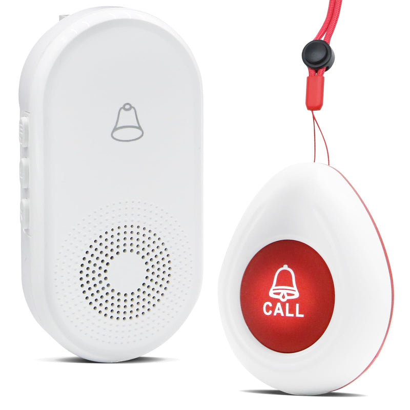 Nestling® Wireless Caregiver Pager SOS Call Button for Elderly Monitoring, Emergency Alert System Call Bell for Nurse Patient Disabled 1 Waterproof Transmitter & 1 Plugin Receiver