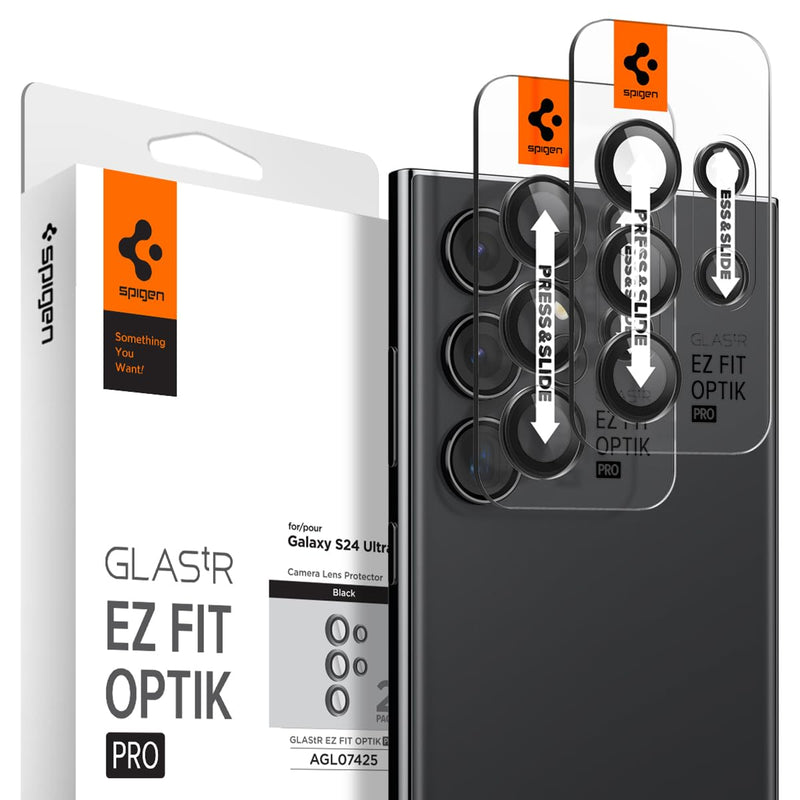 Spigen Camera Lens Screen Protector [GlasTR EZ Fit Optik Pro] Designed for Galaxy S24 Ultra [Case Friendly] - Titanium Black [2 Pack]