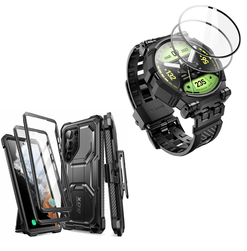 i-Blason Bundle of Samsung Galaxy Watch 6/5/4 Band [44mm] & Galaxy S23 Ultra Case (Black)