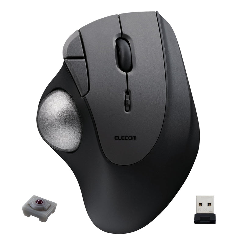 ELECOM Ergonomic Comfort Design Trackball IST Wireless 2.4GHz Connection, Smooth Tracking with Ruby Ball Bearing, 36mm Ball, Thumb Control, Compatible for Windows, PC, and Mac Black (M-IT10DRBK) USB-Wireless