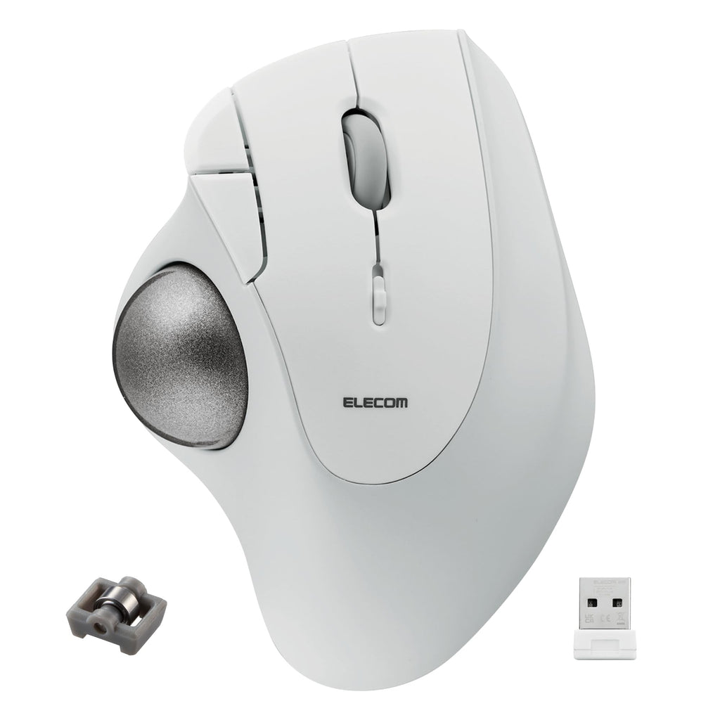 ELECOM Ergonomic Comfort Design Trackball IST Wireless 2.4GHz Connect, Super-Smooth Tracking with Roller Ball Bearing, 36mm Ball, Thumb Control, Compatible for Windows, PC, and Mac White (M-IT11DRWH) USB-Wireless