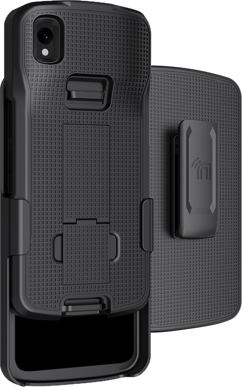 Case with Clip for Zebra TC22 TC27 Mobile Computer Scanner, Nakedcellphone Slim Hard Shell Cover with Kickstand and [Rotating/Ratchet] Belt Hip Holster Holder Combo - Black