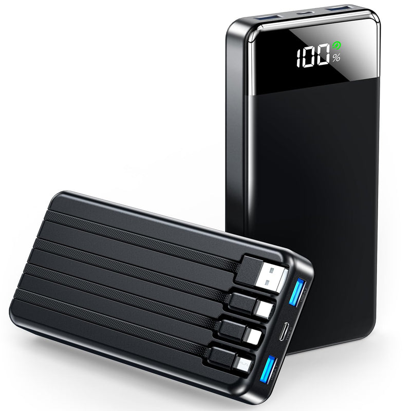 SABANI Portable Charger 35000mAh Power Bank - Portable Battery with 4 Built in Cables, 22.5W Fast Charging Battery Pack Compatible with iPhone 16 15 14 13 Samsung Android Phone etc (1 Pack, Black) A-Black