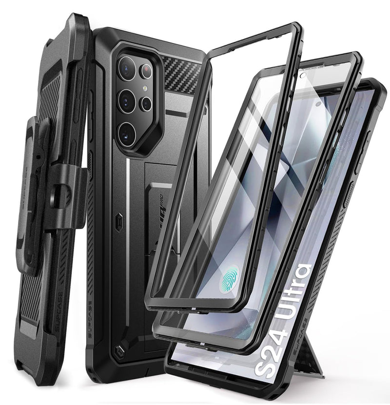 SUPCASE UB Pro Case for Samsung Galaxy S24 Ultra, [2 Front Frame] [Military-Grade Protection] Heavy Duty Rugged Case with Built-in Screen Protector & Kickstand & Belt-Clip (Black) Black