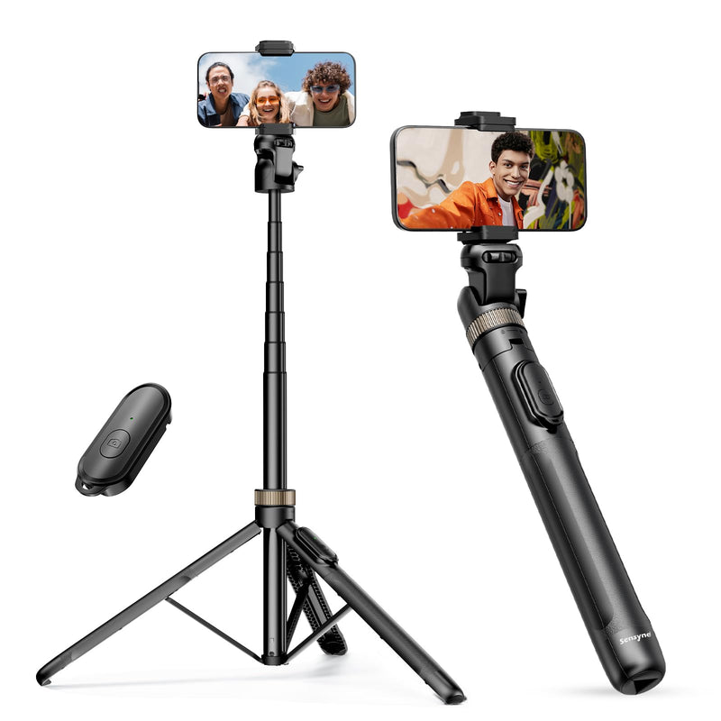 Sensyne 72" Phone Tripod, Extendable Tripod for iPhone & Selfie Stick with Detachable Phone Holder & Wireless Remote, iPhone Tripod Compatible with All Cell Phones, Camera