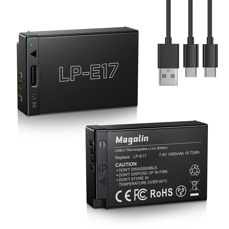 Magolin 2 Pack 1450mAh LP-E17 Replacement Battery with Type-C Direct Charging Port for Canon EOS R50 RP R10 R8,Rebel T8i, T7i, T6i, T6s, SL2,SL3, EOS