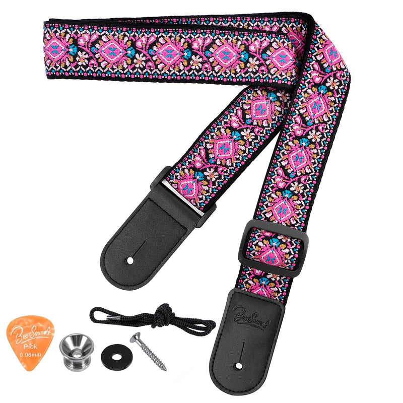 BestSounds Ukulele Strap, Jacquard Weave Adjustable Uke Mandolin Shoulder Straps for Adult & Kids, Ukulele Button Accessories Pink