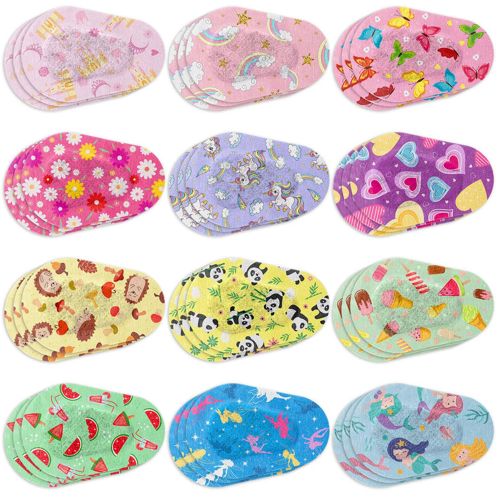 36 Pieces Kids Girls Eye Patches Toddler Adhesive Eye Patch Bulk Cotton Eye Patch Fabric Breathable with Lazy Eye for Pediatric Amblyopia,12 Styles Regular Size 36