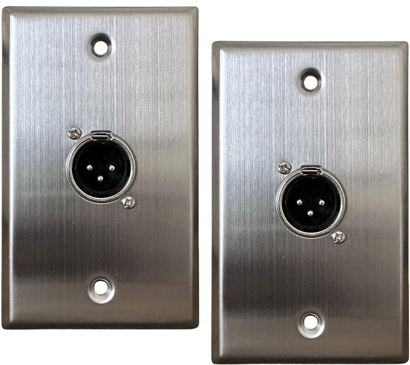 XLR Wall Plate, 3-Pin, Stainless Steel (Single Port XLR Male – 2 Pack) Single Port XLR Male
