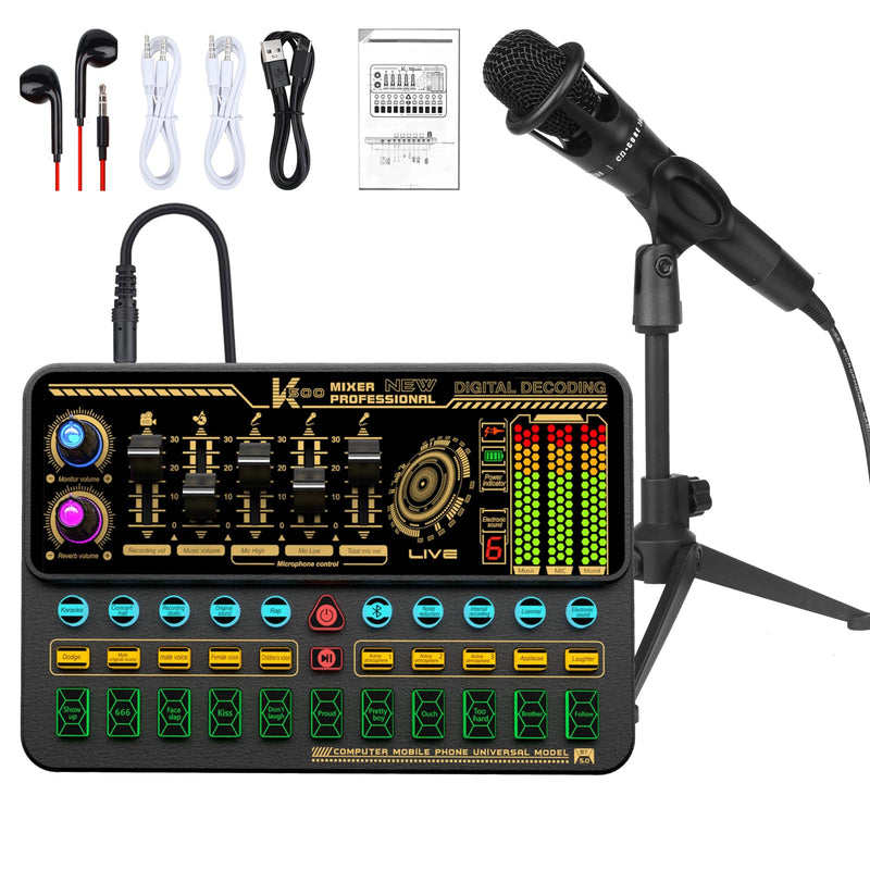 [AUSTRALIA] - Podcast Equipment Bundle, Basic Audio Interface with Mic and Stand, Denosing, Ducking, Loopback, Easy Used Podcast Bundle for KTV,Streaming,Podcasting, Game, PS5, Gift,YouTube, TikTok(Black) Black 