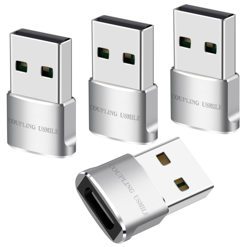 [AUSTRALIA] - USB Male to USB C Adapter 4 Packs,USB to Type C Super Fast Charging/Transfer and OTG Function. Compatible with iPhone15 14 13 Plus Pro Max,iPad Pro Air 4 Mini 6 Almost USB Devices 4 pack silver 