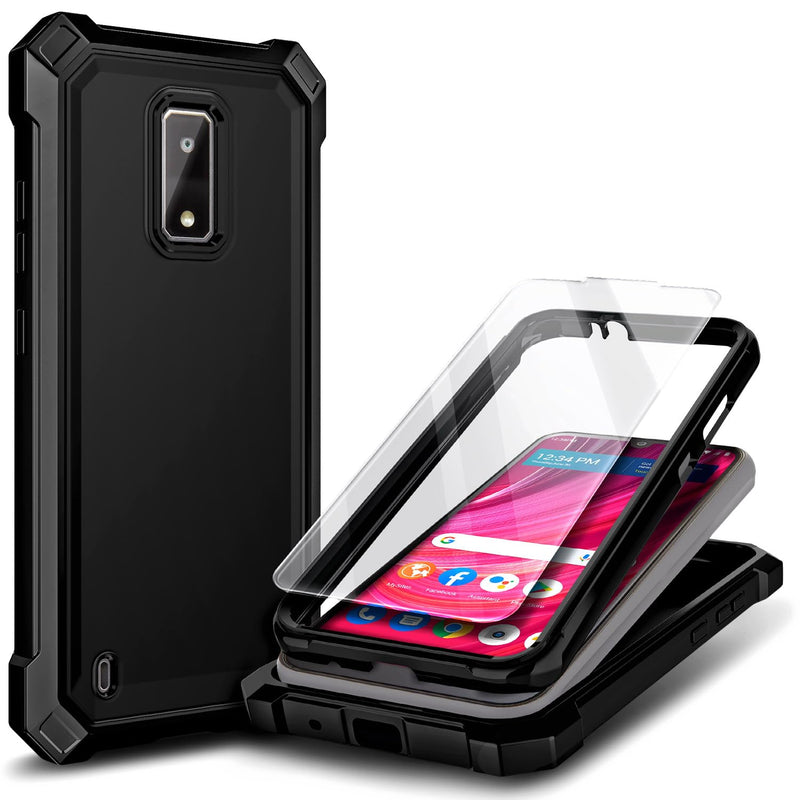 Compatible with BLU View 4 (B135DL) / View 2 2023 Case with Tempered Glass Screen Protector, Full-Body Protective Shockproof Rugged Bumper Cover, Impact Resist Case (Black) Black