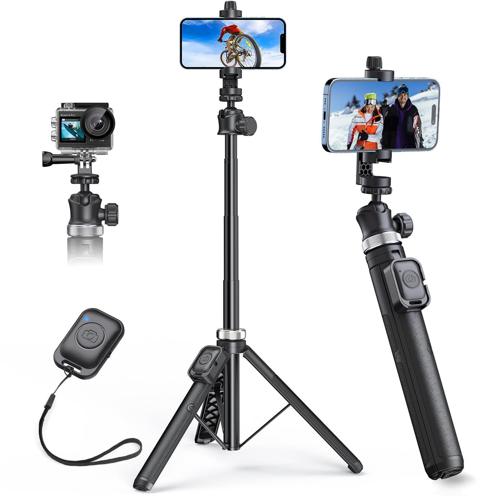 62" Phone Tripod - MIIASI Extendable Tripod for iPhone and Selfie Stick Tripod with Remote, 360° Ball Head Upgraded Cell Phone Tripod for Video Recording, iPhone 14/13/12 Pro Max/Android/GoPro 62in