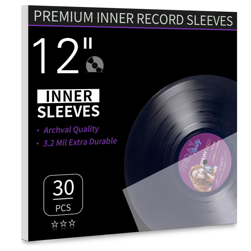 Vinyl Record Inner Sleeves, 30 Anti Static 12" LP Vinyl Inner Sleeves, Premium Protective Plastic Vinyl Sleeves Albums Covers for 33 RPM Record Protection Collection Storage Vinyl Lovers Gift 12"x12"-30Pack