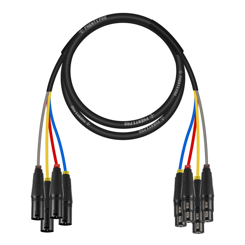 [AUSTRALIA] - Phenyx Pro 4-Channel XLR Cable, 6 Ft Snake Cable, Balanced Microphone Cord, XLR Splitter, Color-Coded, 4-in-1 Design, 3-PIN Male to Female Patch Wire, w/OFC Copper (PCBL-4IN1-6) 6 Feet 