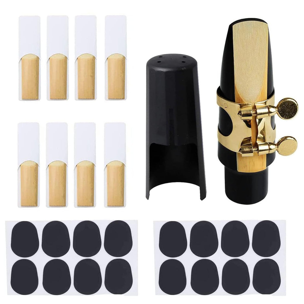 Tenor Sax Mouthpiece Kit Includes Saxophone Mouthpiece, Brass Ligature Fastener, Plastic Cap 2.5 Reed and Cushions Pads Fit for Tenor Sax Parts and Accessories 26 Pieces