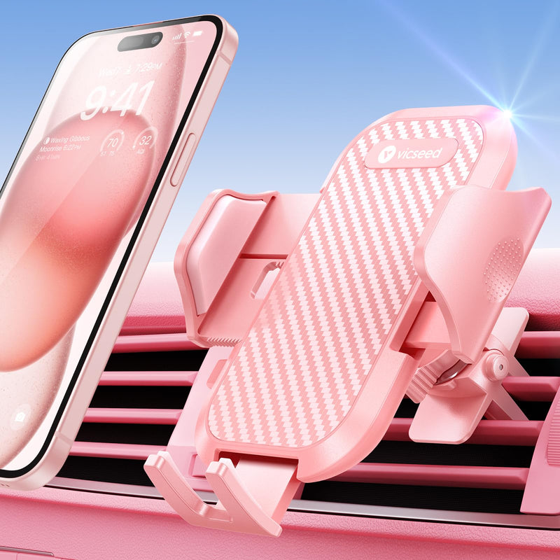 VICSEED Pink Air Vent Phone Holder for Your Car [ Sturdy & Secure ] | Cell Phone Mount for Car Hands Free Easy Clamp Cradle in Vehicle for iPhone Samsung Android Smartphone, Pink Car Accessories