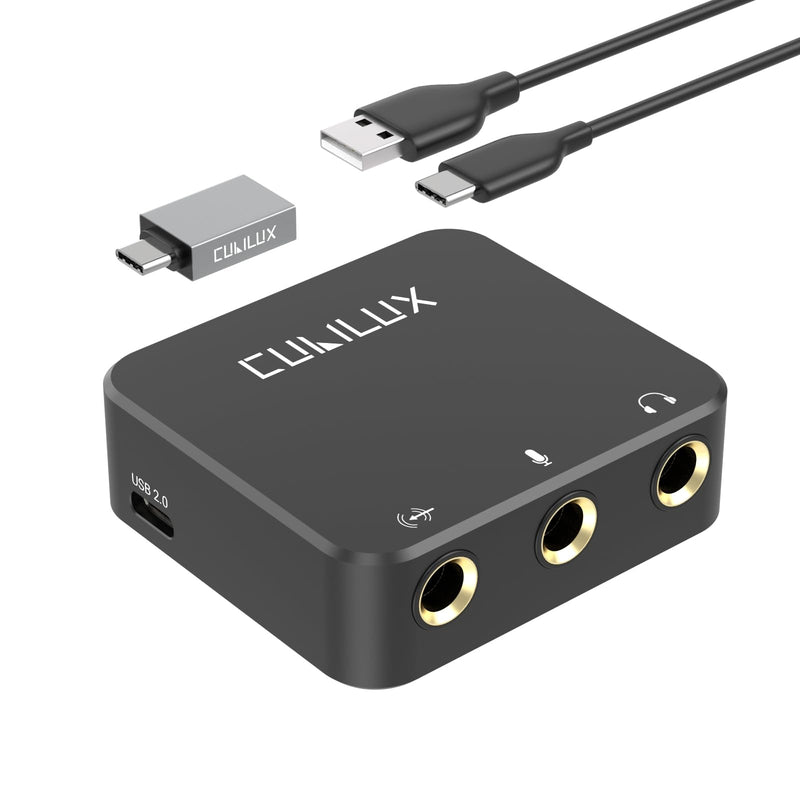 Cubilux HLMS-C5 USB to 6.35mm Audio Audio Adapter for Recording, Podcasting Live Streaming, USB A to 1/4-Inch AUX HUB with Mono Microphone Input, Stereo Line-In and Headphone Out