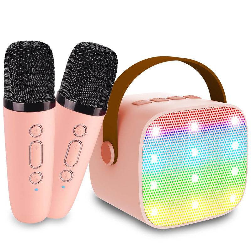 [AUSTRALIA] - Mini Karaoke Machine for Kids Age 4-12, Bluetooth Speaker with 2 Wireless Microphone & LED Lights, Christmas Birthday Gifts for Girls Boys Kids Adults K1-2MIC-PINK 