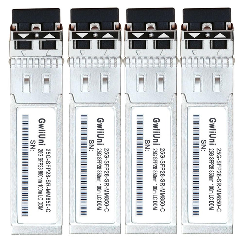 4Pcs 25G SFP28 Multi-Mode SFP+ Fiber Module Network Transceiver, SR MM850nm 100m, Duplex LC for Data Center Switch, Router, Firewall, Server etc., 25G: 100m