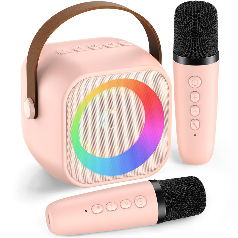 Karaoke Machine for Kids Adults, Mini Portable Bluetooth Karaoke Speaker with 2 Wireless Microphone and Lights, Birthday Gifts for Girls Ages 4, 5, 6, 7, 8, 9, 10, 12+ Family Home Party 2 Mics Pinkcolor