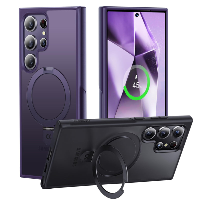 CASEKOO Genuine Official Magnetic Ring Stand for Samsung Galaxy S24 Ultra Case [Military Drop Protection] [Compatible with MagSafe] Matte Translucent Slim S24 Ultra Case 6.8'' 2024, Purple Samsung Galaxy S24 Ultra With S Pen