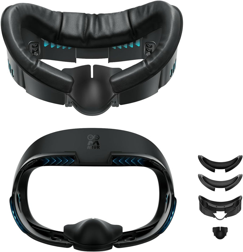AMVR Face Cover Pad Facial Interface Compatible with Meta/Oculus Quest 3 Accessories,with Soft PU Face Cushion Pad Replacement for Quest 3 and Breathable Ice Silk Cotton(Not for Official Charger Dock) Facial Interface with Ice Silk and PU Pad