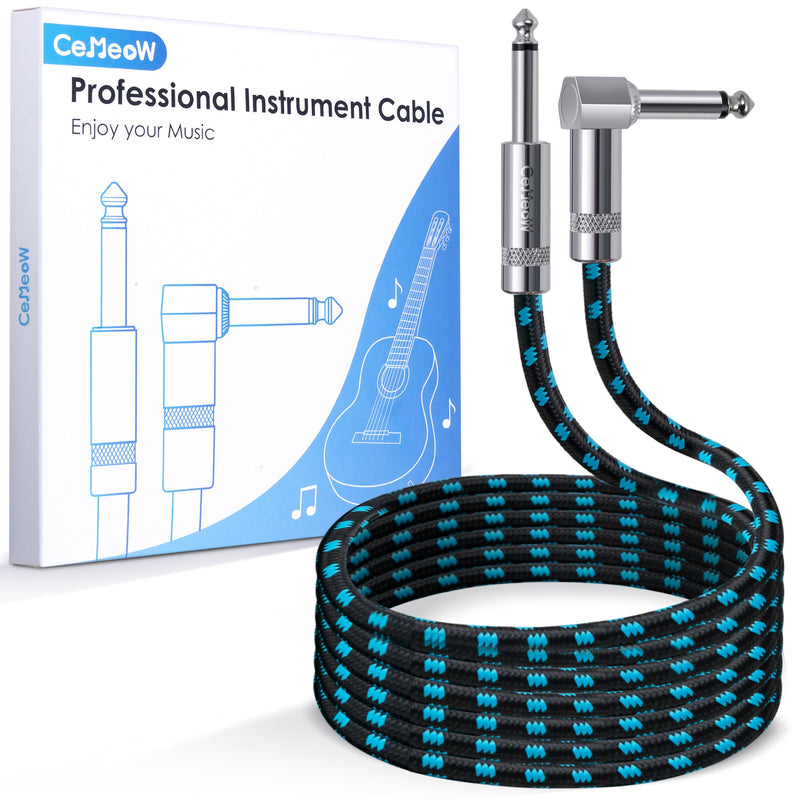 Guitar Cable 6ft 1/4 Inch Guitar Cord Straight to Right Angle Instrument Cable with Braided Tweed and Anti-Kinking Design for Guitar Bass Amp, Black & Blue Black Blue