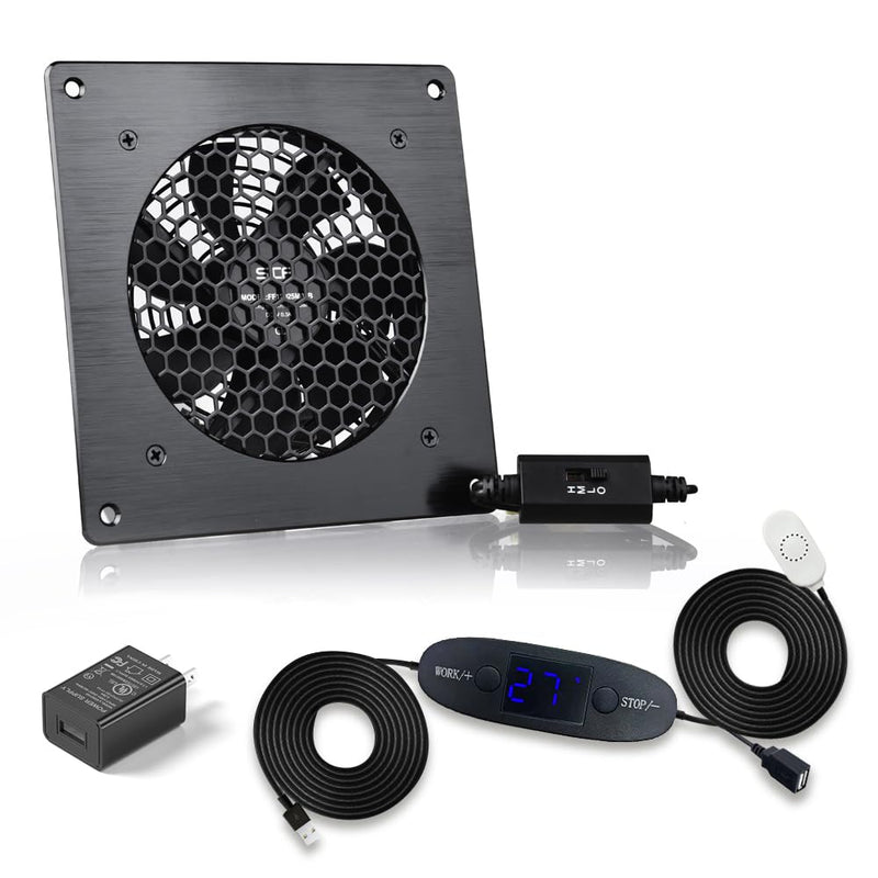 120mm USB Quiet Cabinets Cooling Fan System 6" with 0-60℃ Adjustable Thermostat Control, for Home Theater AV Cabinets,Plant House, pet Kennel Thermostat(0-60℃)+1pcs 120mm FAN