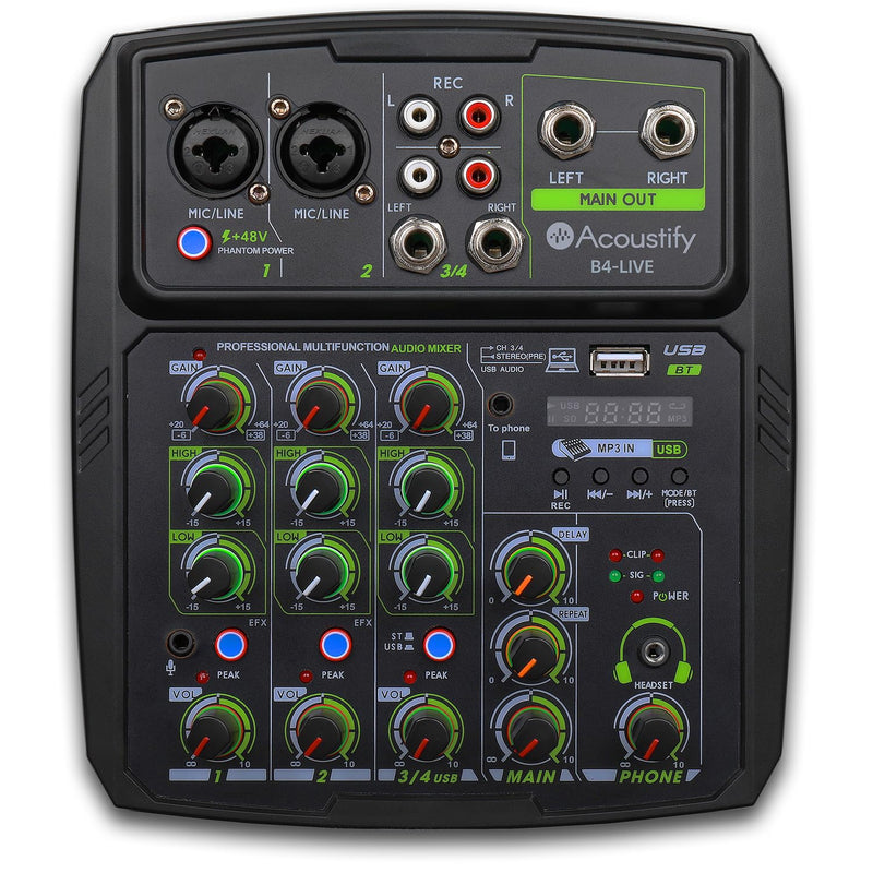 B4-Live 4-Channel DJ Mixer with Bluetooth, USB Playback, Recording, 48V Phantom Power, and Effects – Professional DJ Audio Mixer for Live Sound, Podcasting, and Studio Recording