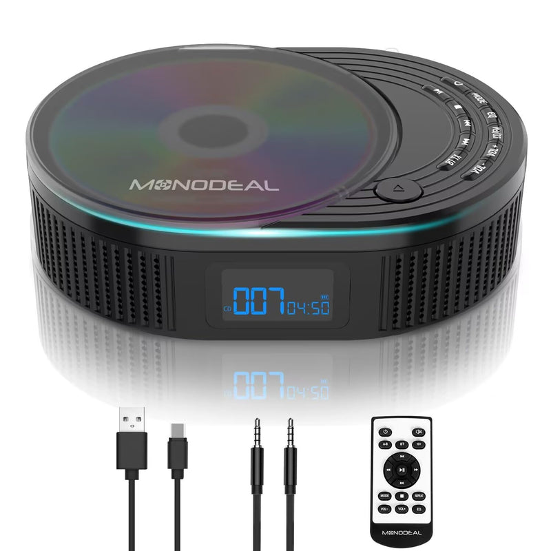 [AUSTRALIA] - CD Player Portable,MONODEAL Boombox CD Player with Bluetooth Transmitter,FM Radio & Bluetooth Speaker 2 in 1 Combo,Portable CD Player for Car/Home with Remote Control,Headphone Jack,Support AUX/USB Classic Black 