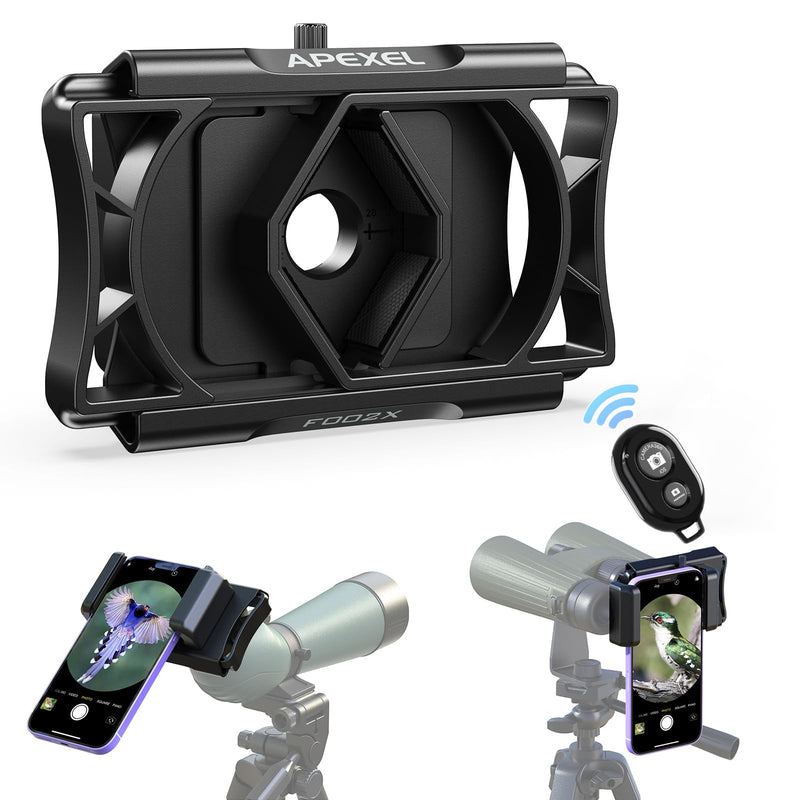 [AUSTRALIA] - APEXEL 360° Telescope Phone Adapter, Upgraded Binocular Photo Adapter for Android & iPhone, Smartphone Mount for Telescope, Monocular, Microscope, Spotting Scope. (Including Bluetooth Shutter Remote) 