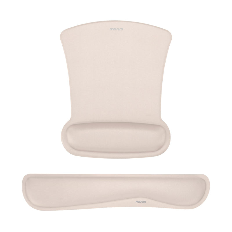 MOSISO Wrist Rest Support for Mouse Pad & Keyboard Set, Ergonomic Mousepad Non-Slip Base Home/Office Pain Relief & Easy Typing Cushion with Neoprene Cloth & Raised Memory Foam, Apricot