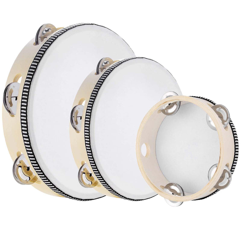 [AUSTRALIA] - 3PCS Handheld Tambourine, 3 Packs tamborines 6”8”10”Tambourine For Adults Wooden Tambourines Drum Percussion, Tambourine Gift Musical Educational Metal Jingles Church KTV Party Music Therapy White 
