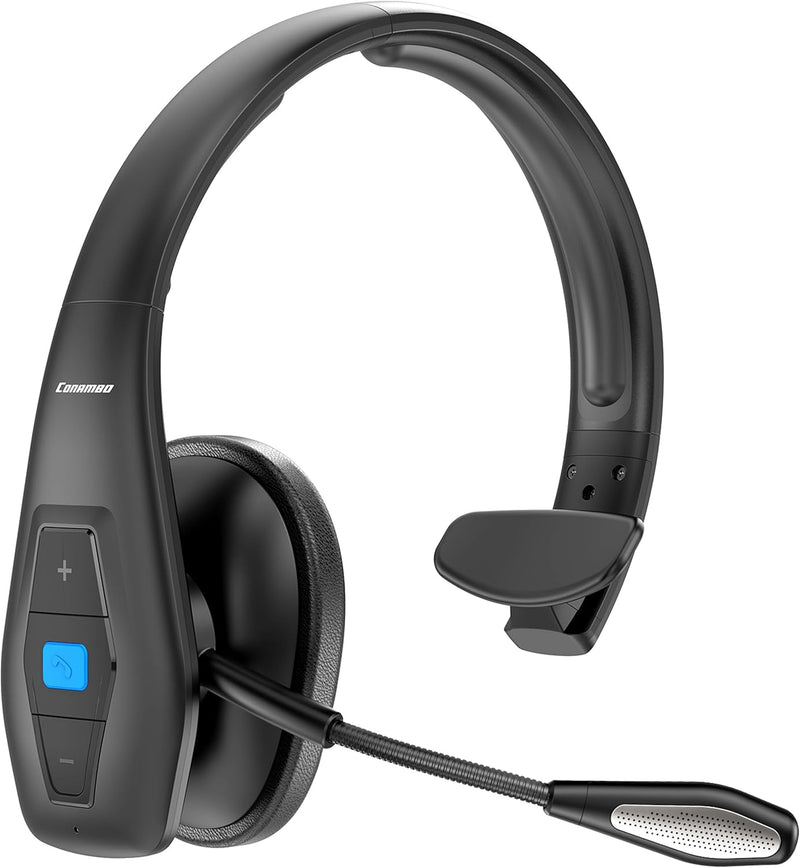 [AUSTRALIA] - Trucker Bluetooth Headset, Wireless Headset with Mic, Bluetooth Headset with Dual Noise Cancelling Microphone & Mute Button, 55Hrs Working Time PC Headset for Cell Phones, Computer, Truck Driver Black 