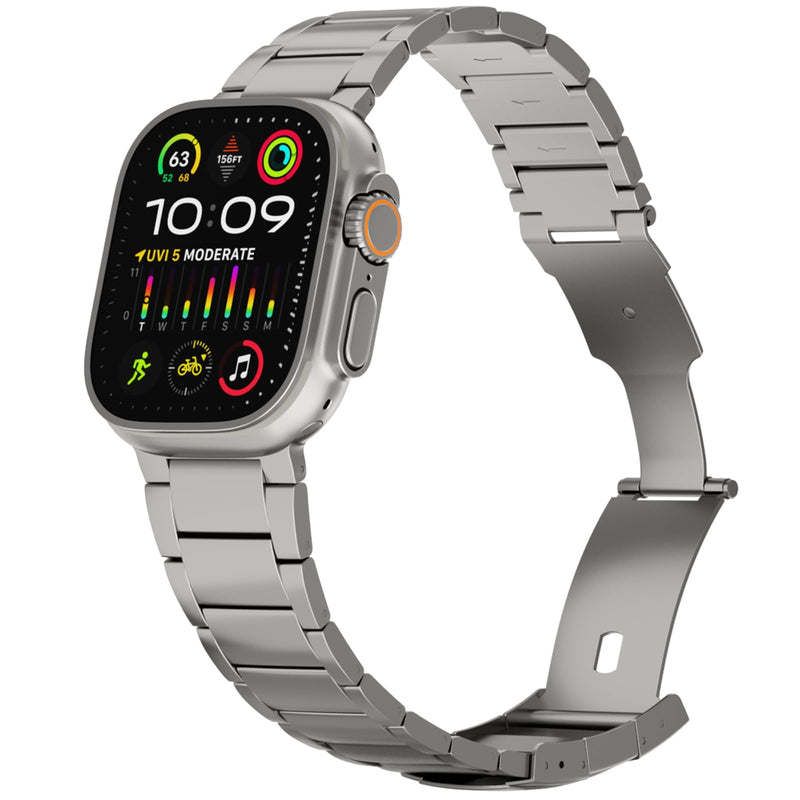 Titanium Band Compatible with Apple Watch Ultra 2/1 Series 10/9/8 49mm/46mm/45mm/44mm, Dressy Watch Band with Adjustable Secure Foldover Clasp For Men/Women Ti01 | Folding Clasp | 22mm Width