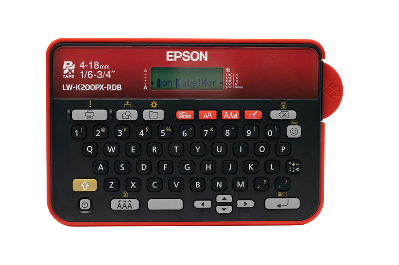 [AUSTRALIA] - LABELWORKS Epson LW-K200PX-RDB Portable QWERTY Keyboard Label Maker for Home & Hobbies – Craft, Organize, and Personalize - Red Black Printer 