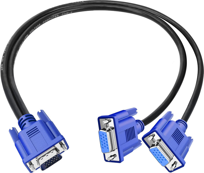 PASOW VGA Splitter Cable 1080P Dual VGA Monitor Y Cable 1 Male to 2 Female Adapter Cable Only for Screen Duplication - 1.5 Feet (No Screen Extension) - Only Work for Identical Monitor male to female 1.5 feet