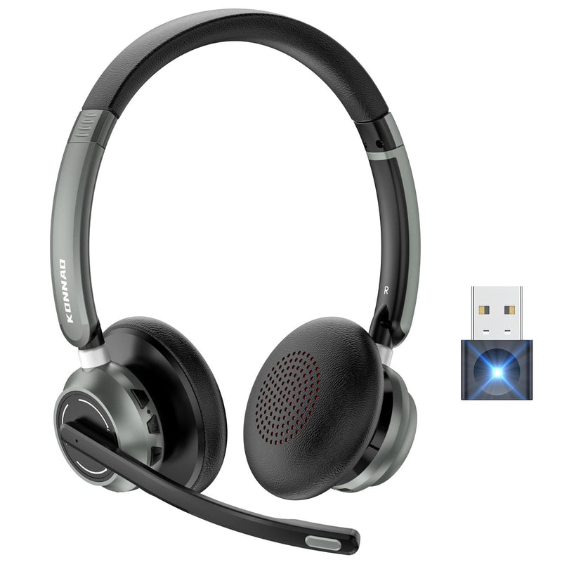 Wireless Headset, 2024 New V5.3 Headset with USB Dongle, Computer Headphones QCC3034 AI Noise Cancelling Microphone & Mic Mute, 30H Worktime for Computer/Laptop/Skype/Zoom/MS Teams