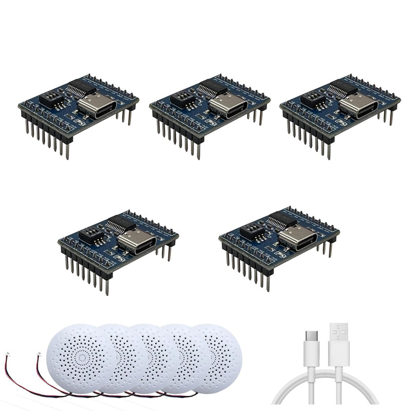 [AUSTRALIA] - XLW Voice Playback Module,16M Sound Board MP3 Music Player with Speaker,DC3.6-5.2V,USB Downloadable 10 IO Trigger Serial Port Control for Voice Prompts, Broadcast Device Factory, Xmas DIY-5 Pack+Horn Voice Module+Horn 