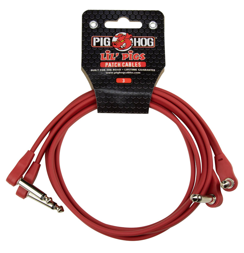 Pig Hog Lil Pigs 3 ft Low Profile Patch Cables 2 Pack, Candy Apple Red