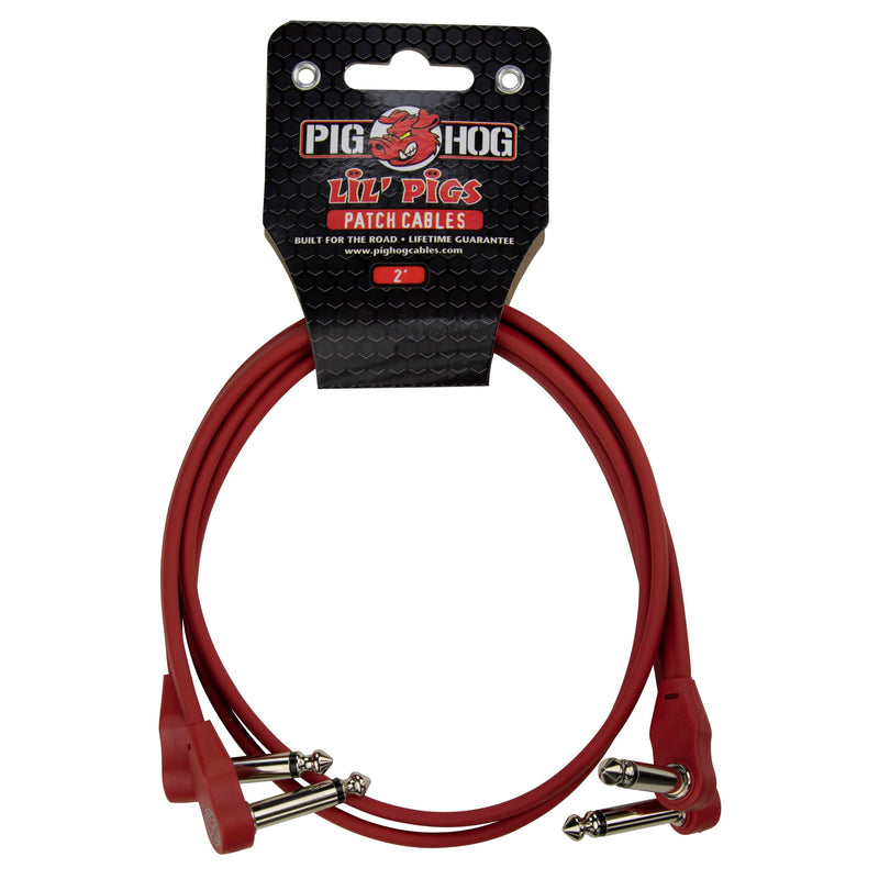 Pig Hog Lil Pigs 2 ft Low Profile Patch Cables 2 Pack, Candy Apple Red