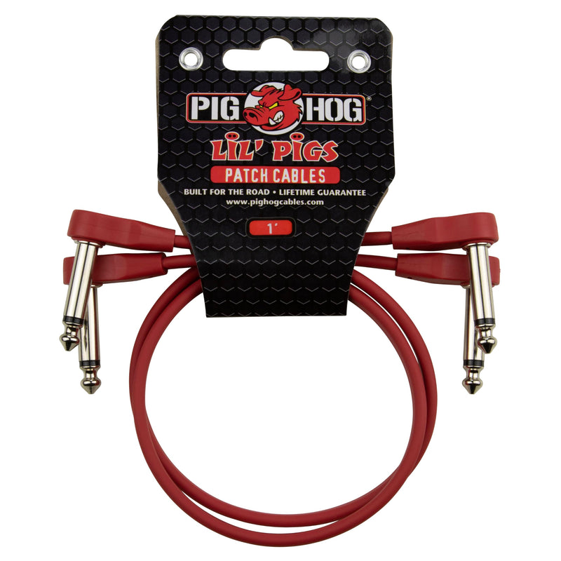 Pig Hog Lil Pigs 1 ft Low Profile Patch Cables 2 Pack, Candy Apple Red