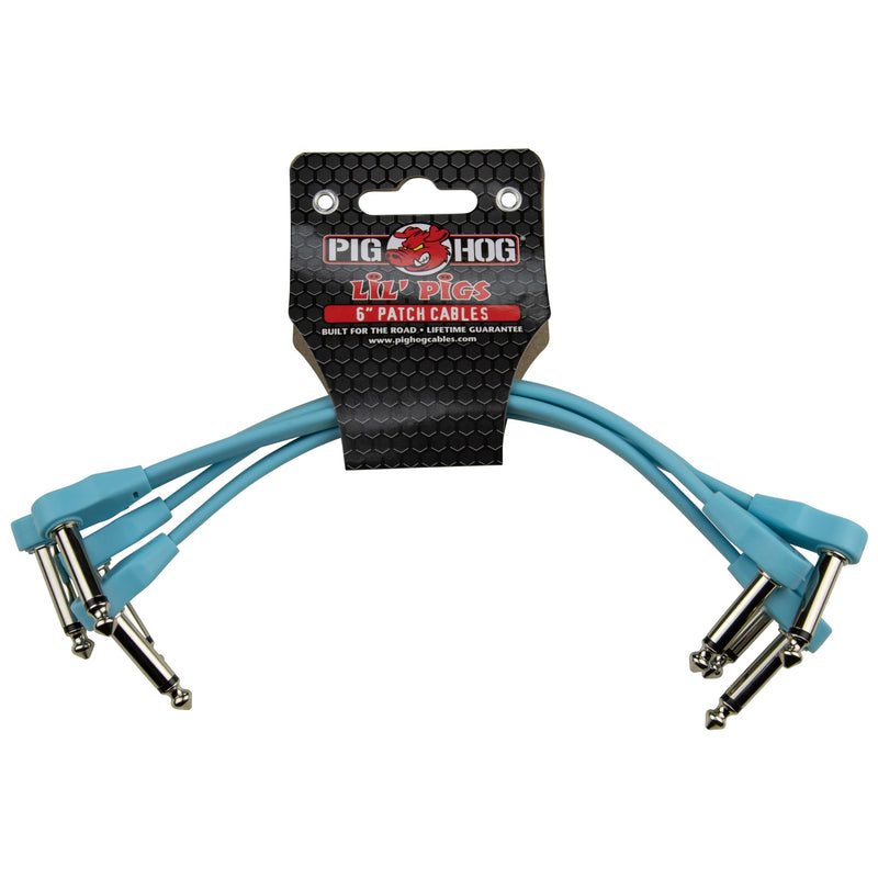Pig Hog Lil Pigs 6 in Low Profile Patch Cables 4 Pack, Daphne Blue