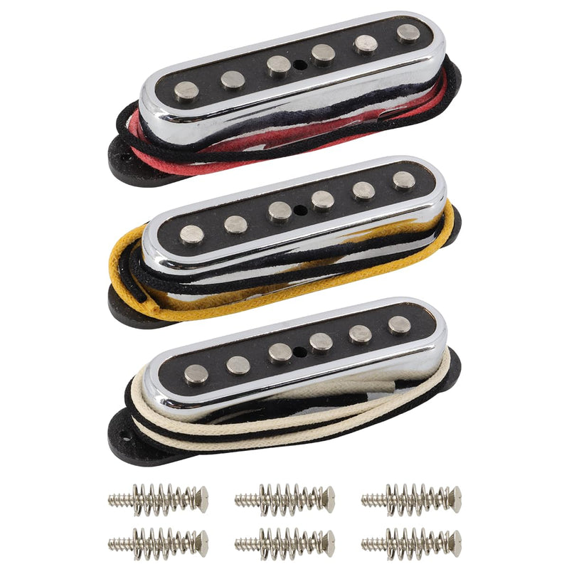 Alnico 5 Strat Pickup Single Coil Pickups Open Style Neck/Middle/Bridge Pickup Set for Stratocaster Electric Guitar Parts Replacement (Chrome Cover) Chrome Cover