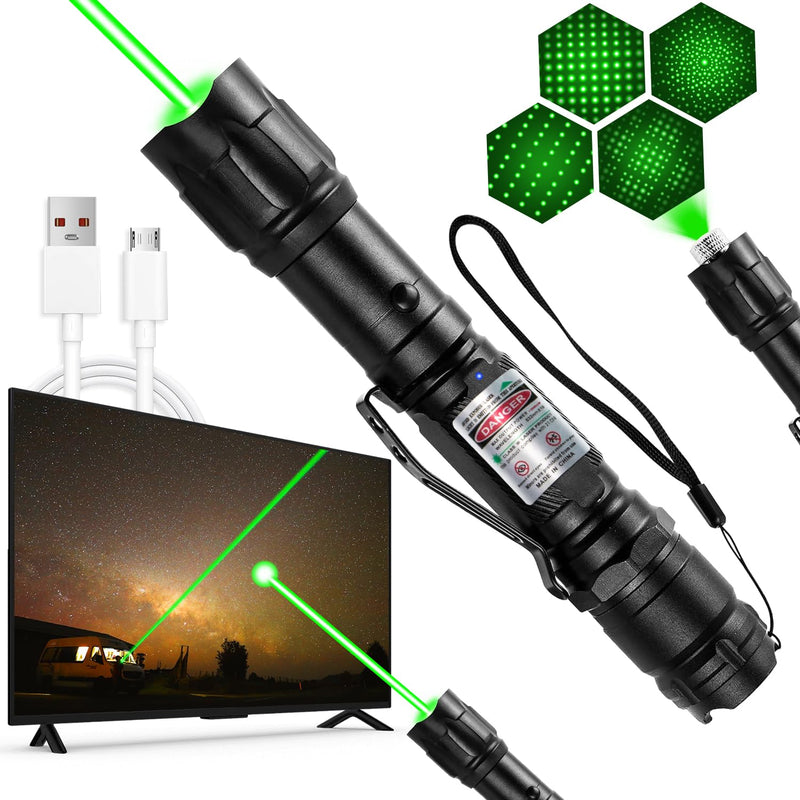 Rechargeable Green Laser Pointer High Power Laser Pointer Rechargeable Laser Pen Long Range Distence Powerful Laser for TV/LED/LCD Screens, Astronomy/Construction/Meeting/Cats/Dogs Black-Green Light