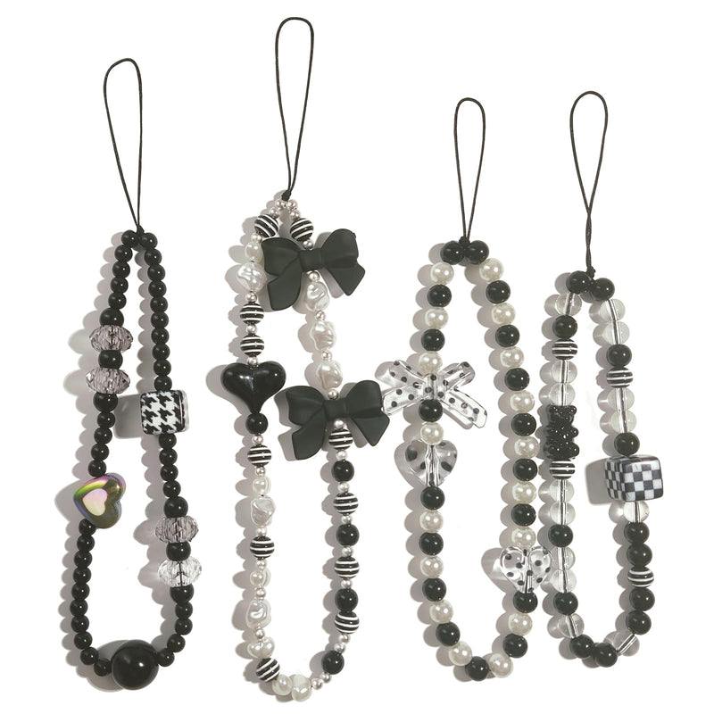 4 Pieces Cute Phone Charms Beaded Phone Strap Aesthetic Y2K Cell Phone Keychain Cute Bear Butterfly Heart Cool Phone Charm for Phone Bag Keychain Airpods Camera Pendants Decor Black Style