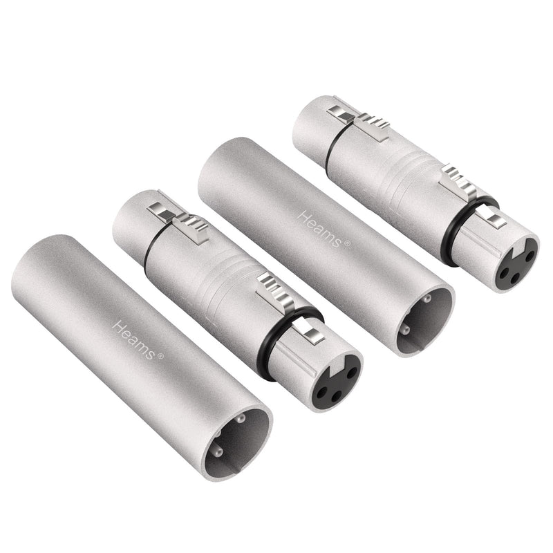 4 Pack (2 Pair) Professional XLR Adapter, XLR Male to Male & XLR Female to Female 3 Pin Connector for Microphone, Mixer, Silver Male to Male & Female to Female 2 Pair