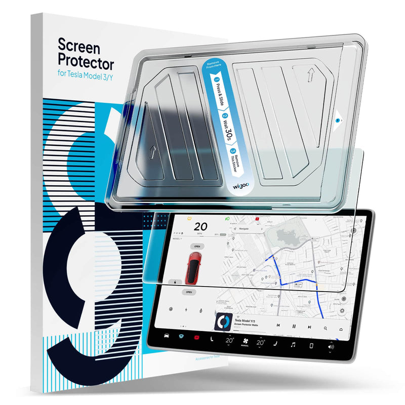 2024 Upgrade Tesla Model Y /3 Accessories Screen Protector Matte [No More Glare & Fingerprint] 9H Tempered Glass Protector for Model Y(2020~2024) Model 3(2017~2023) - Mounting Frame Kit